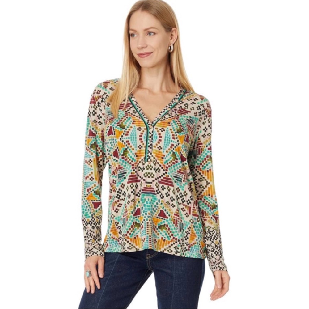 NWT Johnny Was Janie Favorite Etris Long Sleeve Henley Tee
